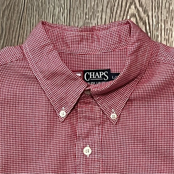 CHAPS Ralph Lauren Men's L RED‎ Checked Long Sleeve Button-Down Shirt CREST LOGO - Picture 2 of 12